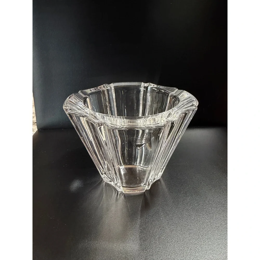 Orrefors Sweden Crystal Orion Fluted Octagonal Bowl Clear Glass Art Signed 5.25